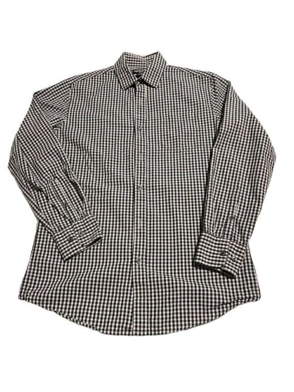 Claiborne Slim Fit Cotton Black‎ and White Check Button Up Shirt Size Small